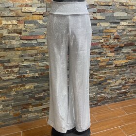 Silver Fly Elastic Waist High Rise Waist Wide Trousers