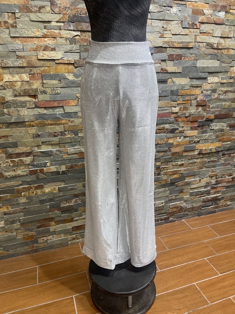 Silver Fly Elastic Waist High Rise Waist Wide Trousers