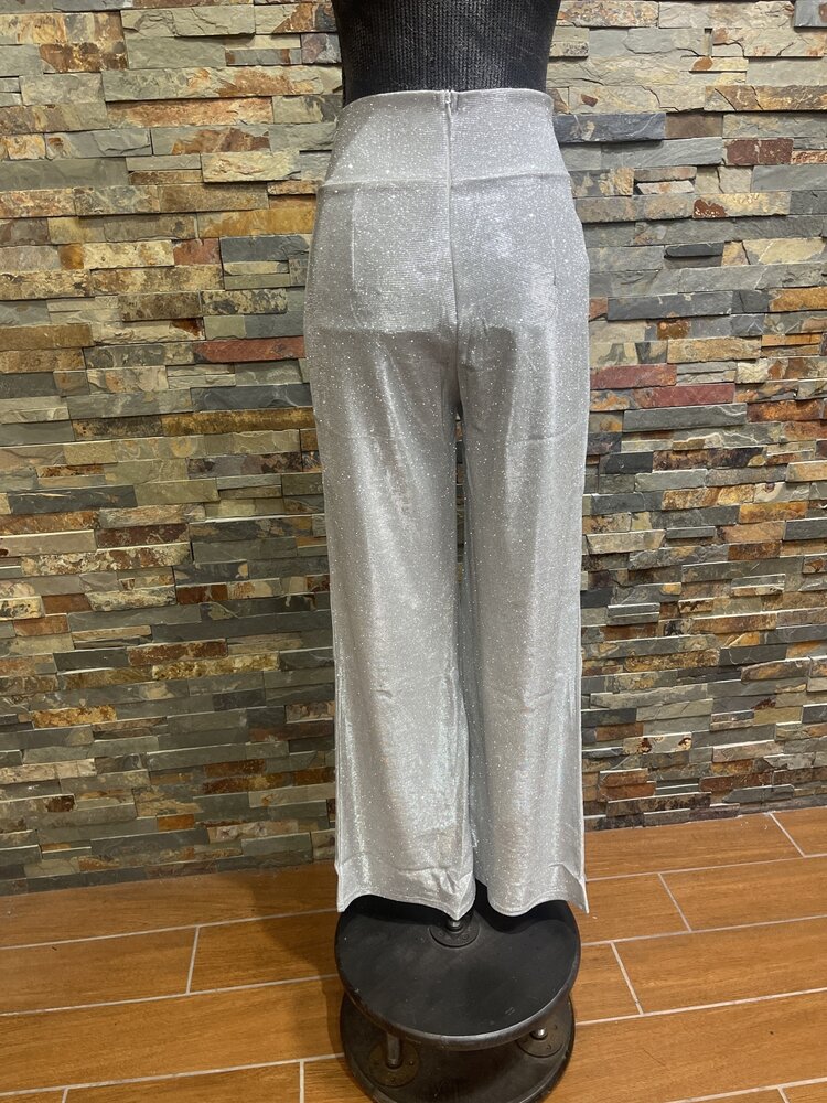 Silver Fly Elastic Waist High Rise Waist Wide Trousers