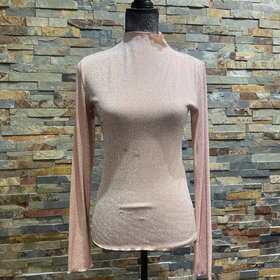 Champagne Foil Printed Mock Neck Fitted Top