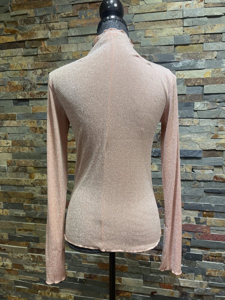 Champagne Foil Printed Mock Neck Fitted Top