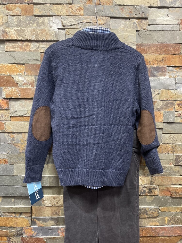 Navy Sweater, Plaid Shirt & Gray Pant Set