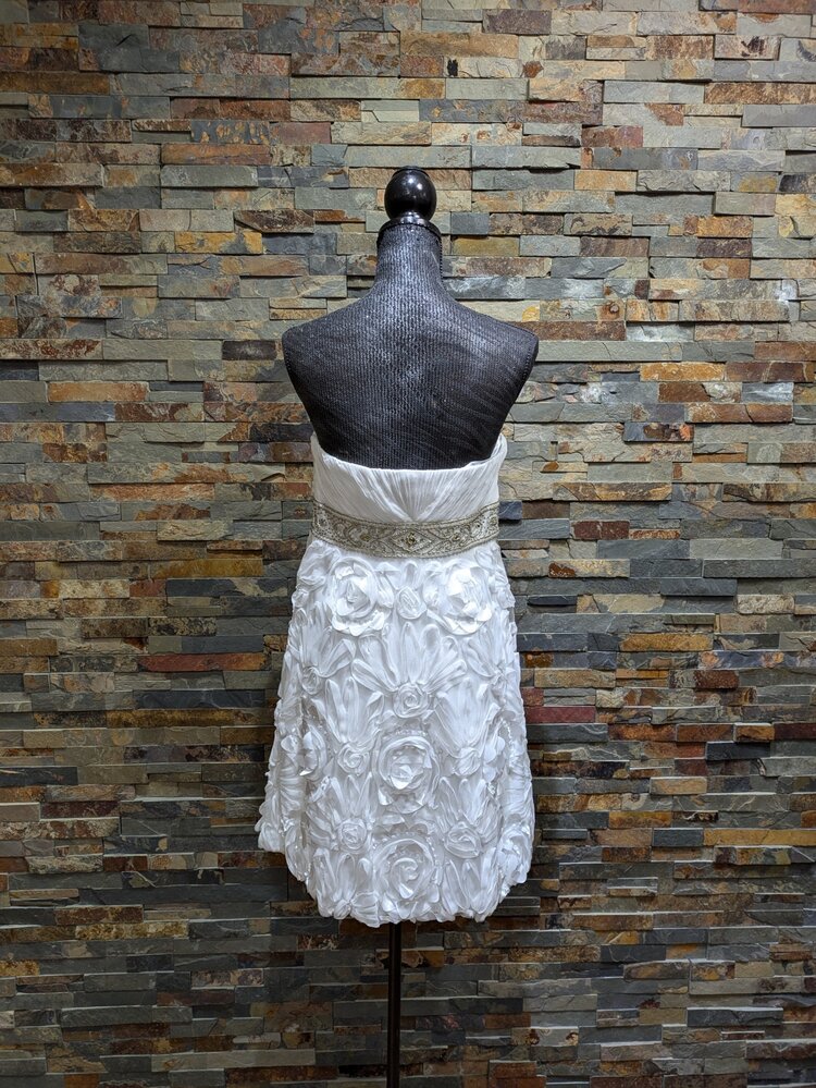 Sue Wong White Strapless Beaded Floral Cocktail Dress, Size 12