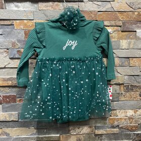 Green Onesie Joy Dress w/ Tulle Star Print Skirt & Headband
