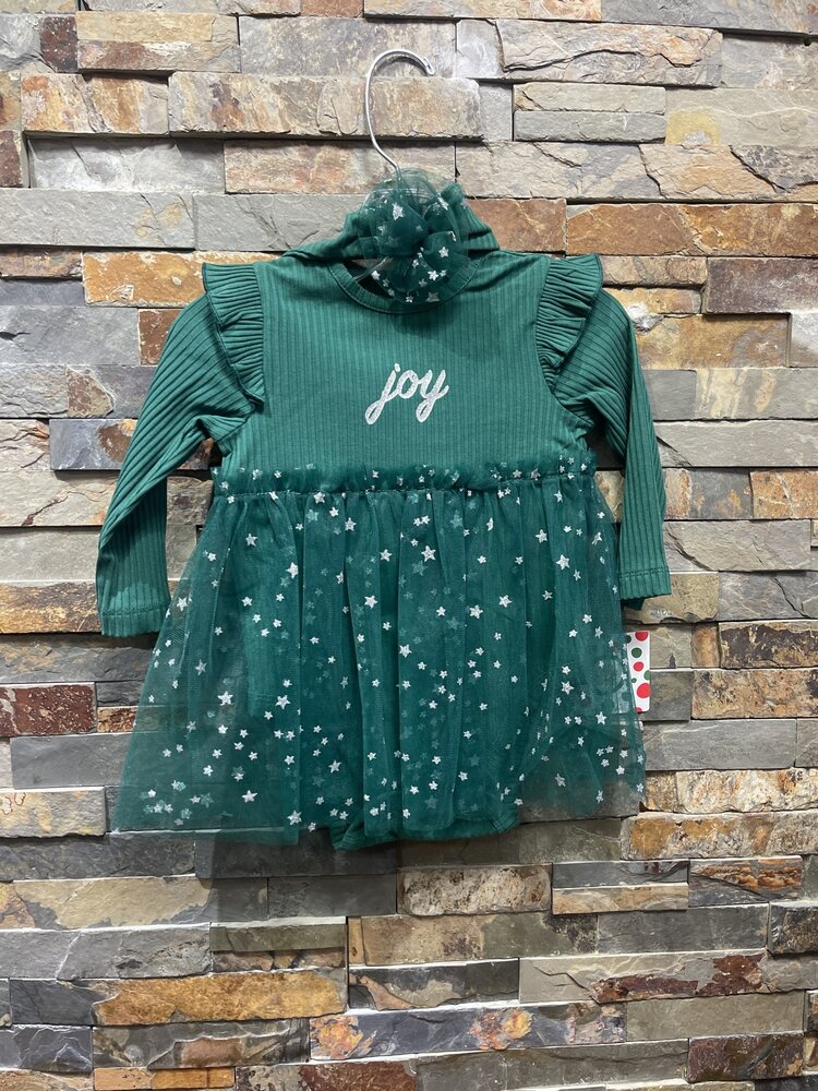 Green Onesie Joy Dress w/ Tulle Star Print Skirt & Headband