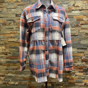 Orange and Blue Plaid Shacket, Size M