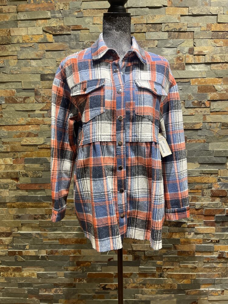 Orange and Blue Plaid Shacket, Size M