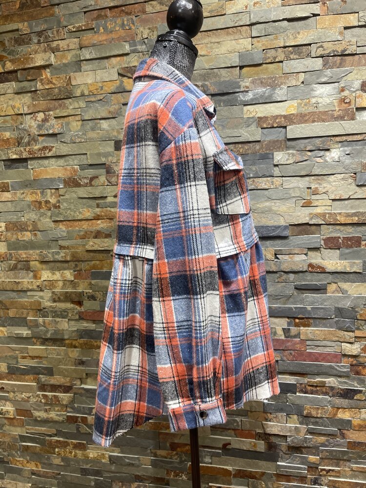 Orange and Blue Plaid Shacket, Size M