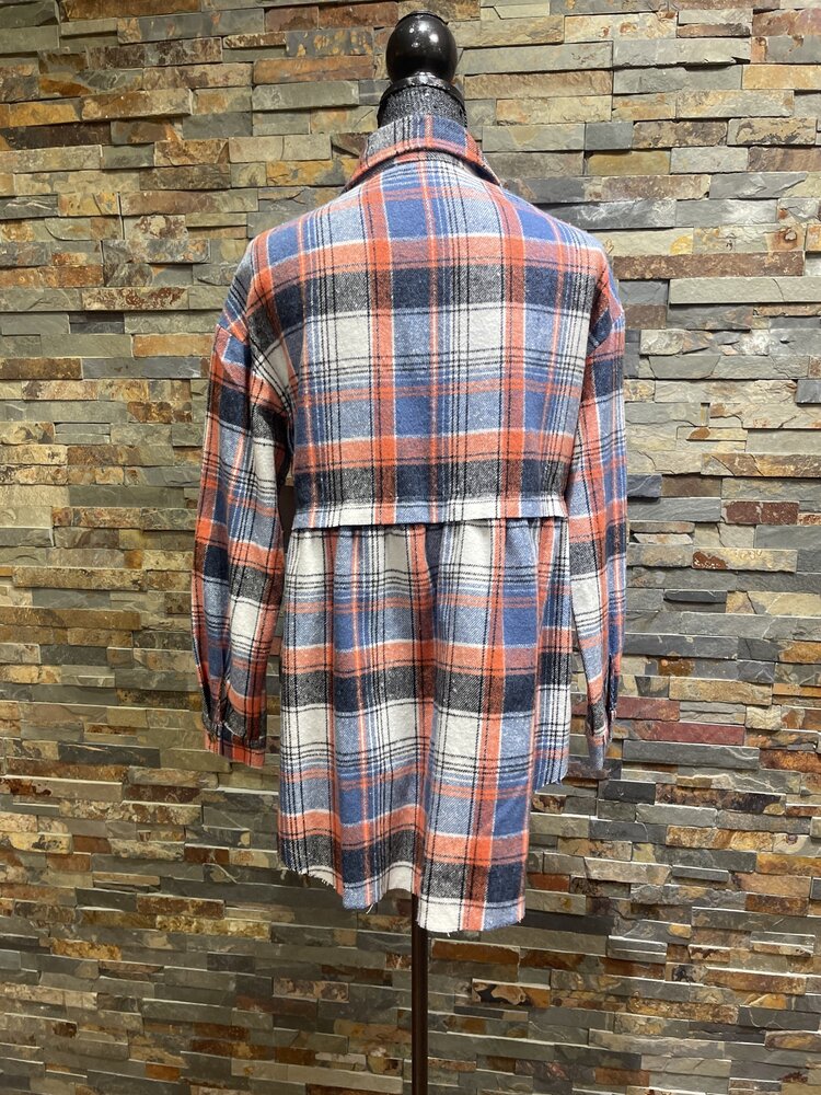 Orange and Blue Plaid Shacket, Size M