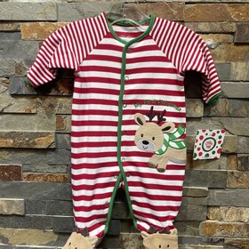 Red & White Striped 1st Christmas Reindeer Footie