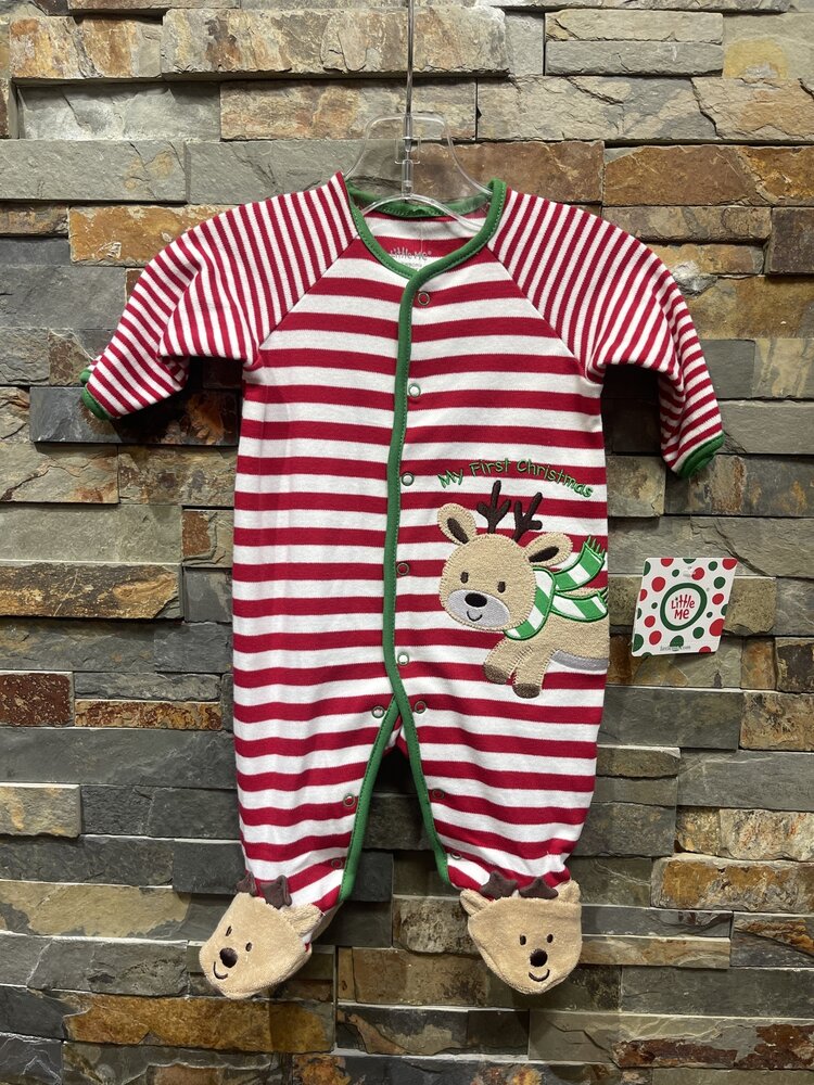 Red & White Striped 1st Christmas Reindeer Footie