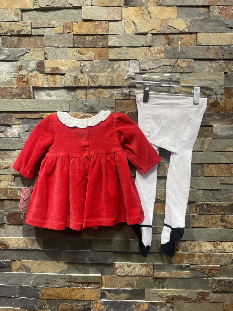 Red Roses Print Dress w/Mary Jane Tights