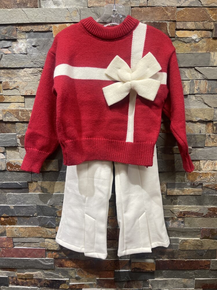Red & Ivory Knitted Gift Sweater w/Flared Pants