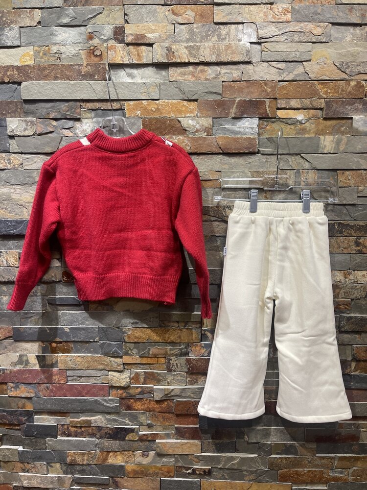 Red & Ivory Knitted Gift Sweater w/Flared Pants