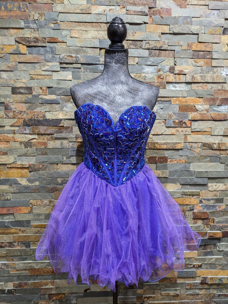 Sherri Hill Royal Blue & Purple Fit and Flare Party Dress, Size 4
