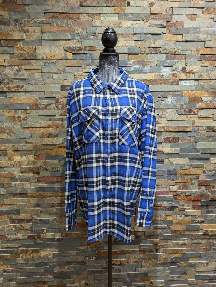 Blue Plaid Flannel Shirt, Size 3XL