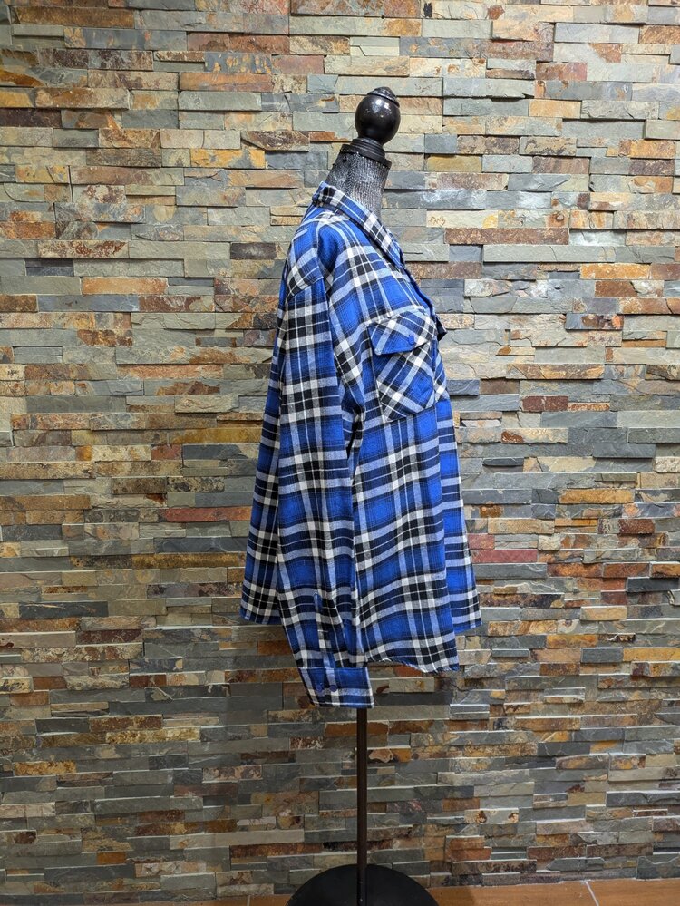 Blue Plaid Flannel Shirt, Size 3XL