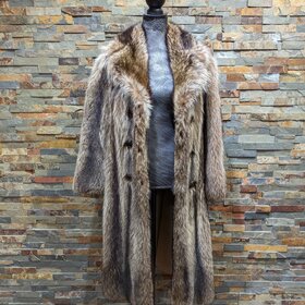 Light Brown North American Raccoon Full Length Coat, Size S