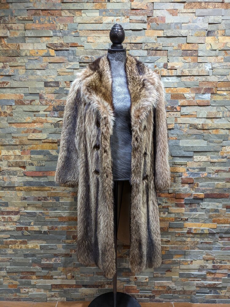 Light Brown North American Raccoon Full Length Coat, Size S
