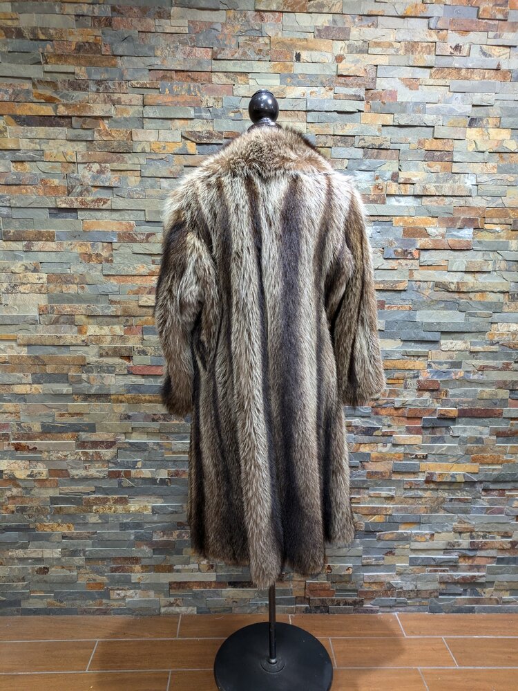Light Brown North American Raccoon Full Length Coat, Size S