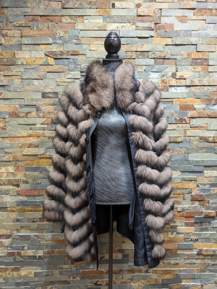 Dark Brown Fox Reversable Black Jacket, Size S