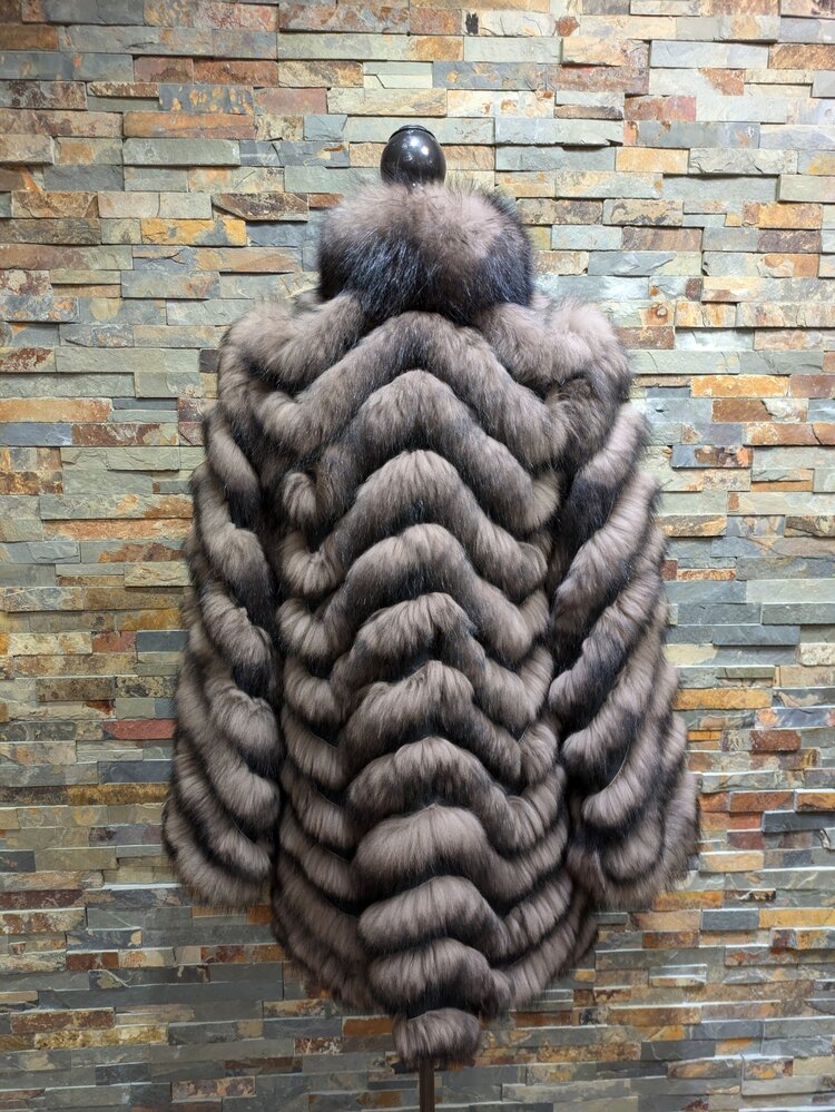 Dark Brown Fox Reversable Black Jacket, Size S