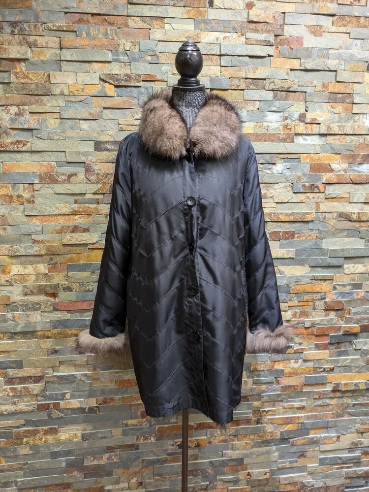 Dark Brown Fox Reversable Black Jacket, Size S