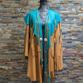Caramel Brown Deerskin Cape-coat w/ Turq Accents w/ O/S