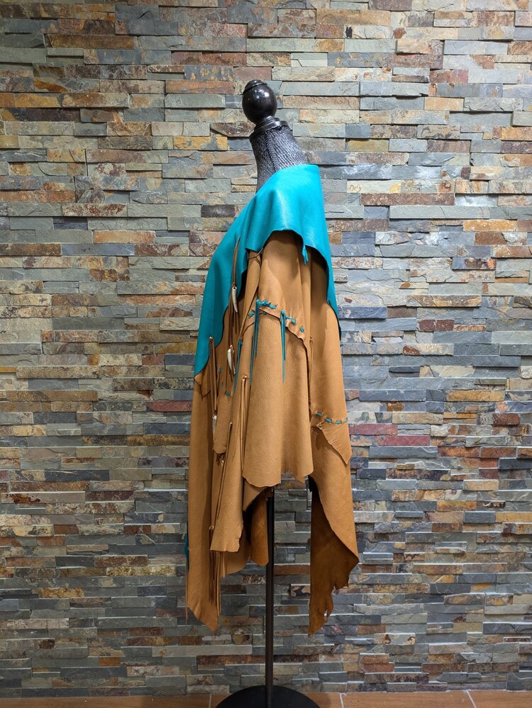 Caramel Brown Deerskin Cape-coat w/ Turq Accents w/ O/S