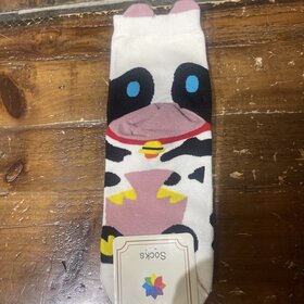 Wona Trading White & Black Cow on Heel Socks, Size 9-11