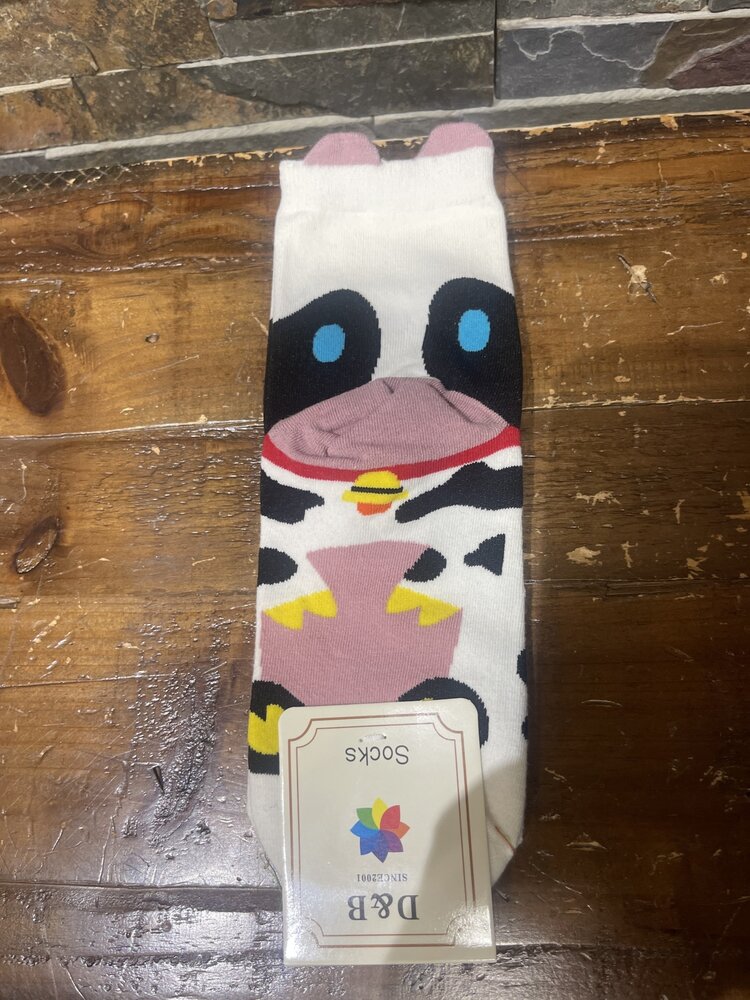 Wona Trading White & Black Cow on Heel Socks, Size 9-11