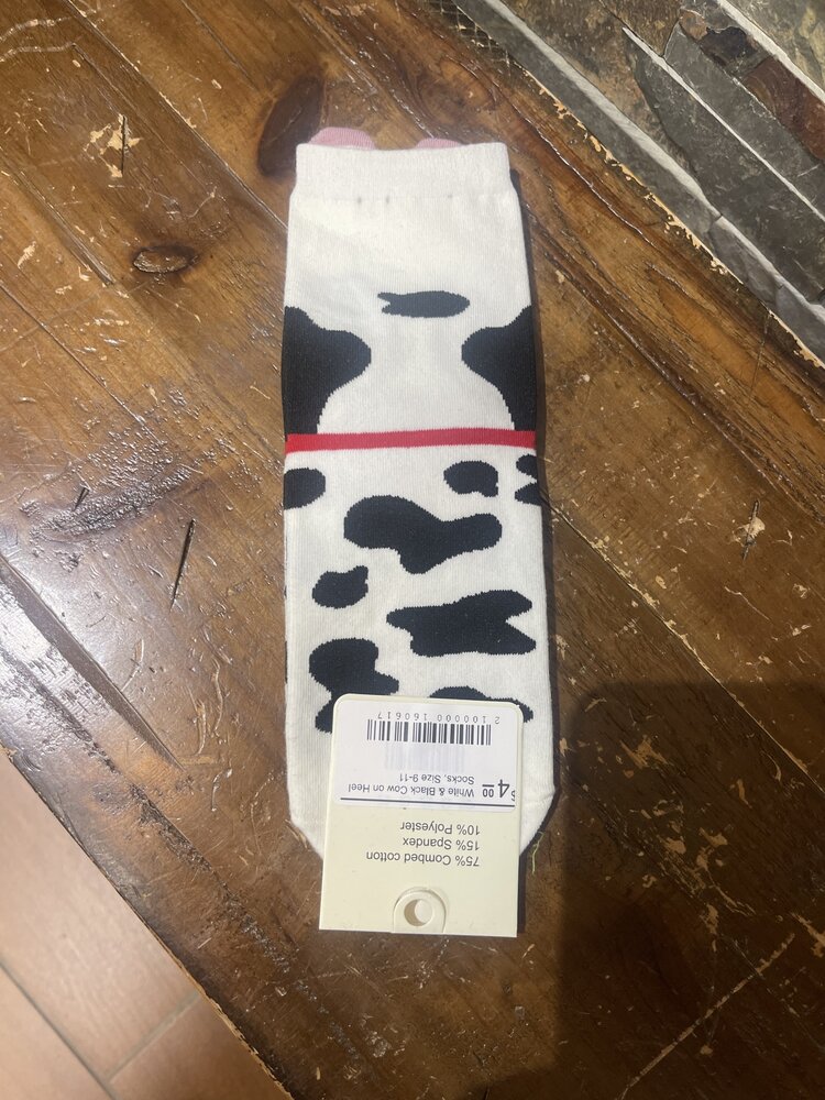 Wona Trading White & Black Cow on Heel Socks, Size 9-11