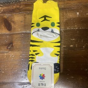 Wona Trading Yellow Tiger on Heel Socks, Size 9-11