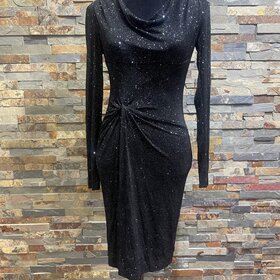 Black Sparkle Cowl Neck Ruched Dress, Size  XS