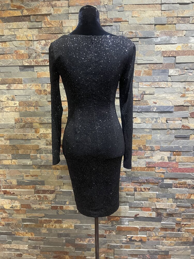 Black Sparkle Cowl Neck Ruched Dress, Size  XS