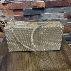 Wona Trading Gold Bling Rectangle Evening Tote/Crossbody Bag