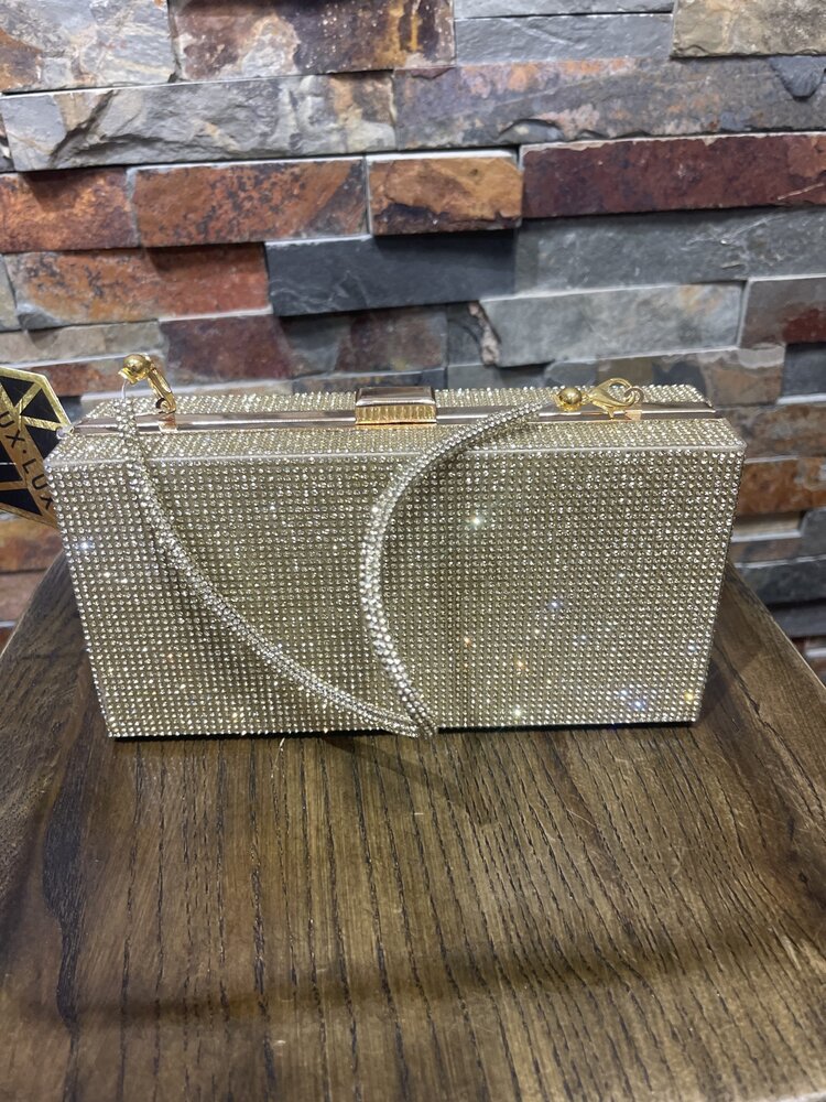 Wona Trading Gold Bling Rectangle Evening Tote/Crossbody Bag