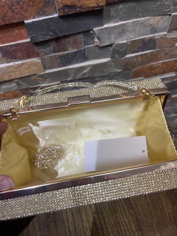 Wona Trading Gold Bling Rectangle Evening Tote/Crossbody Bag