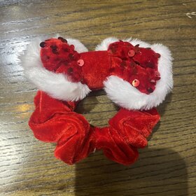 Wona Trading Red Sequin Fuzzy Christmas Bow Scrunchie Hairband