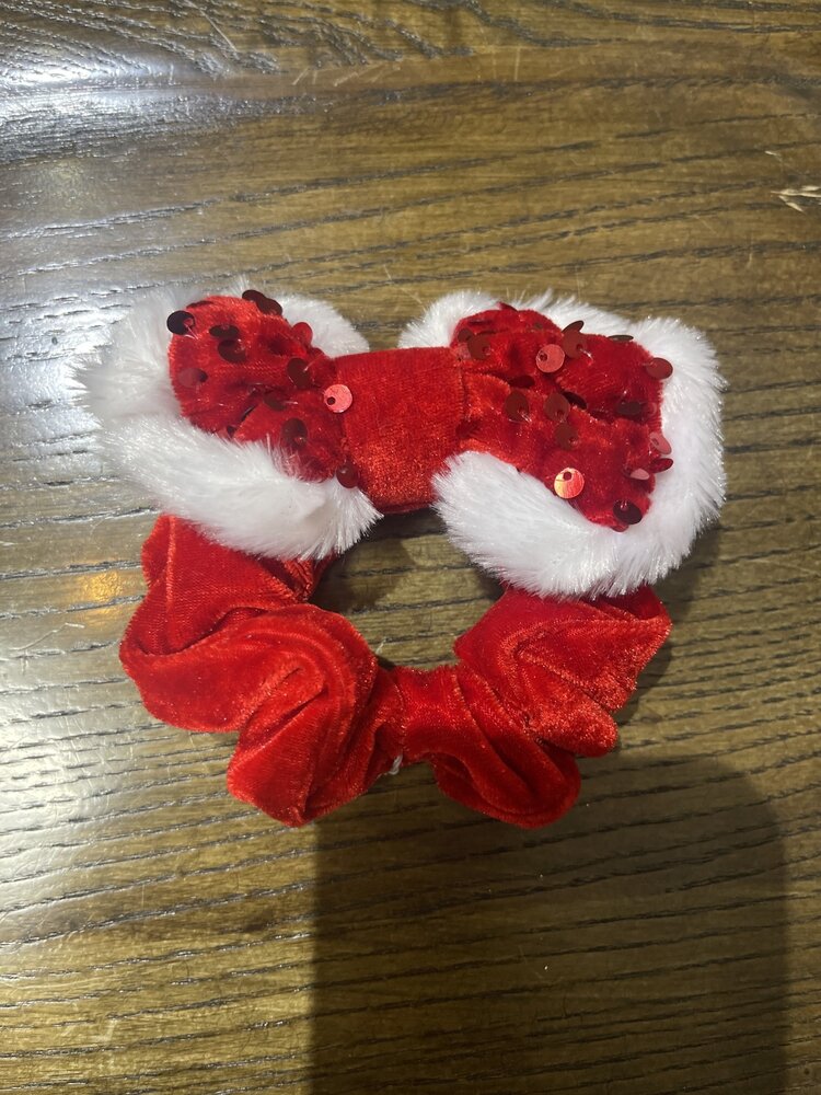 Wona Trading Red Sequin Fuzzy Christmas Bow Scrunchie Hairband
