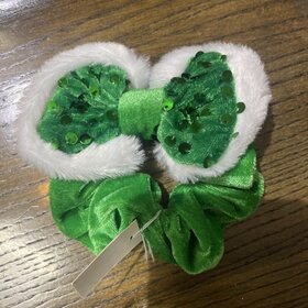 Wona Trading Green Sequin Fuzzy Christmas Bow Scrunchie Hairband