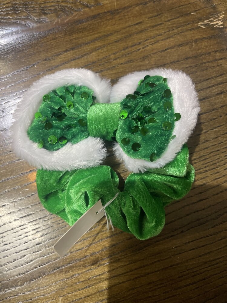 Wona Trading Green Sequin Fuzzy Christmas Bow Scrunchie Hairband