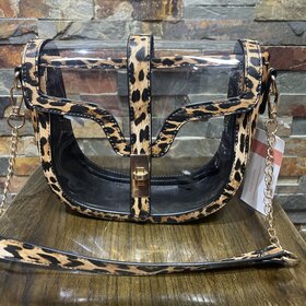 Wona Trading Clear Saddle Bag w/ Animal Print  Trim