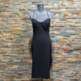 Halston Black Sheath Low Cut Cocktail Dress, Size 14