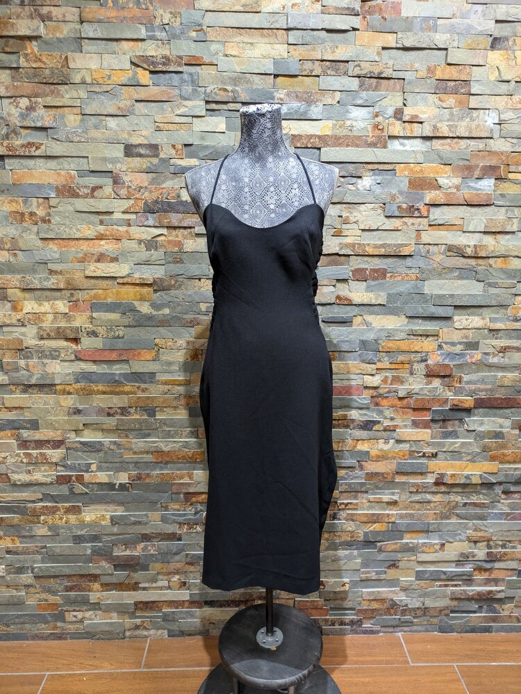 Halston Black Sheath Low Cut Cocktail Dress, Size 14