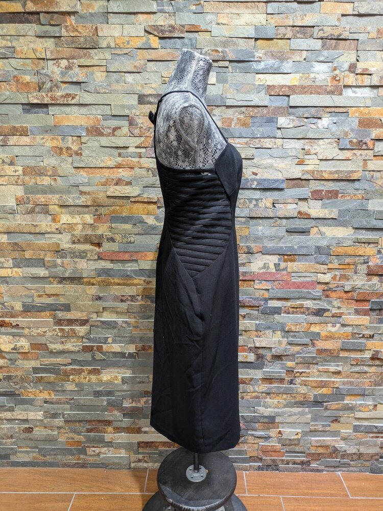 Halston Black Sheath Low Cut Cocktail Dress, Size 14