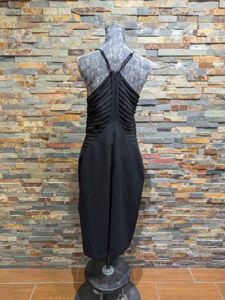 Halston Black Sheath Low Cut Cocktail Dress, Size 14