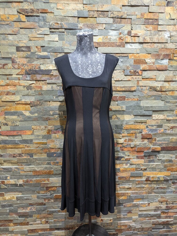 Connected Apparel Black Sheer & Nude Under Dress, Size 12