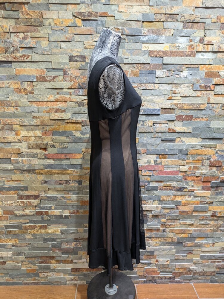 Connected Apparel Black Sheer & Nude Under Dress, Size 12