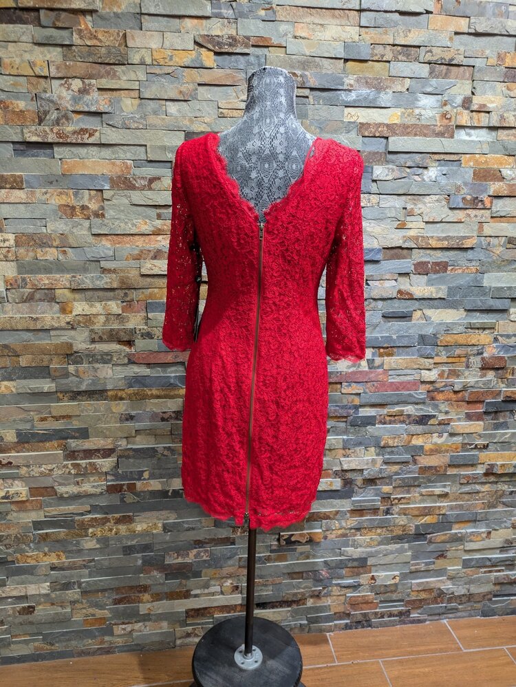 Adrianna Papell Red Lace Short Sleeve Sheath Dress, Size 8